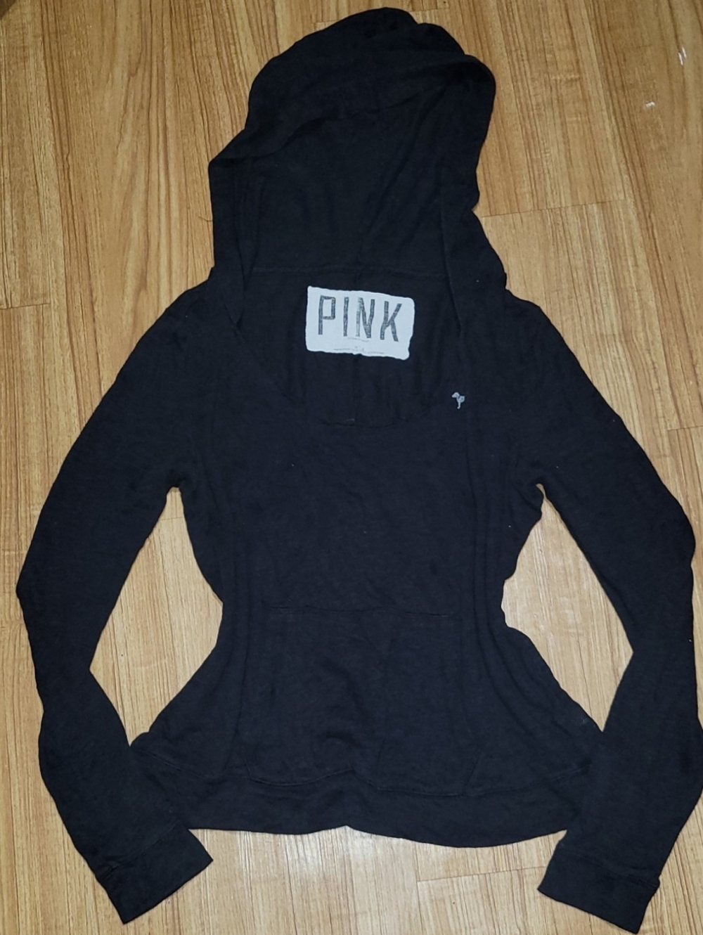 Victoria's Secret PINK Y2K 2013 Black Hooded Longsleeve Shirt Size M